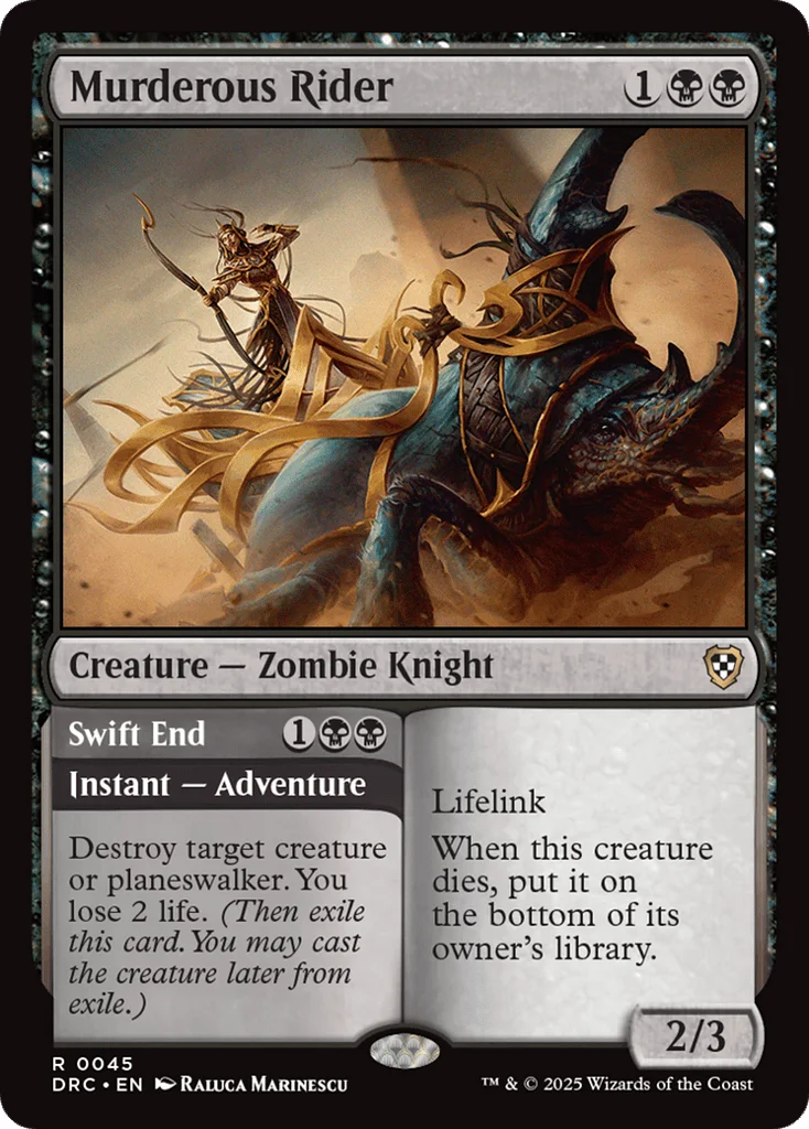 Murderous Rider // Swift End · Aetherdrift Commander