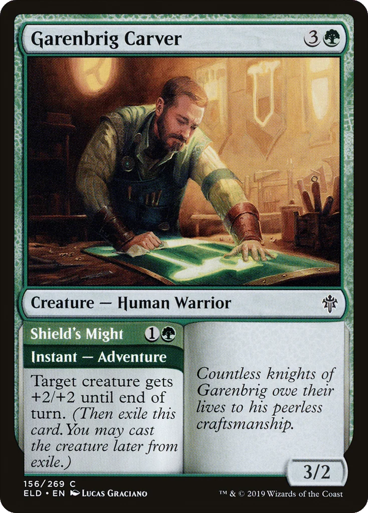 Garenbrig Carver // Shield's Might · Throne of Eldraine