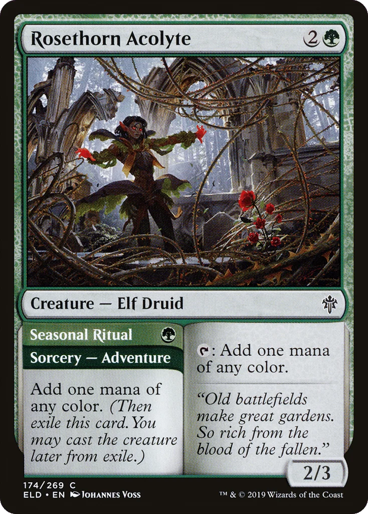 Rosethorn Acolyte // Seasonal Ritual · Throne of Eldraine