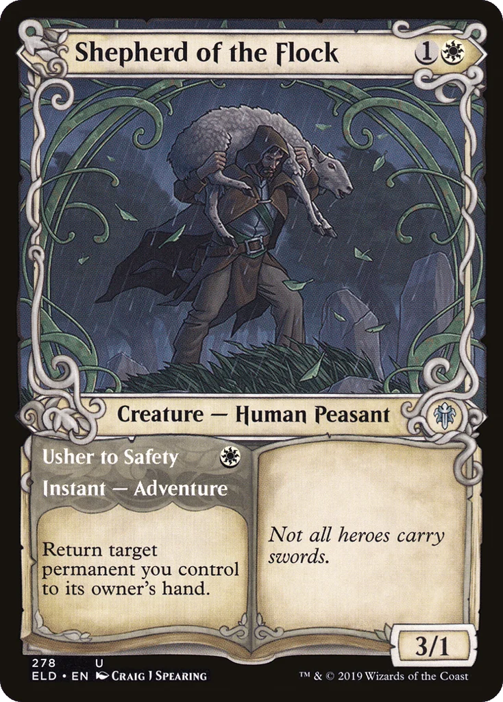 Shepherd of the Flock // Usher to Safety · Throne of Eldraine