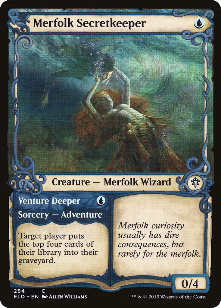 Merfolk Secretkeeper // Venture Deeper · Throne of Eldraine