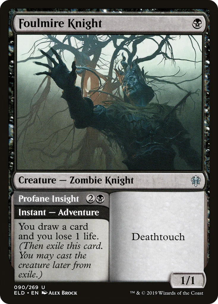 Foulmire Knight // Profane Insight · Throne of Eldraine