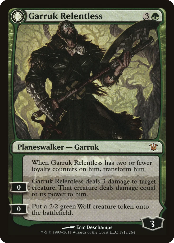 Garruk Relentless // Garruk, the Veil-Cursed · Innistrad