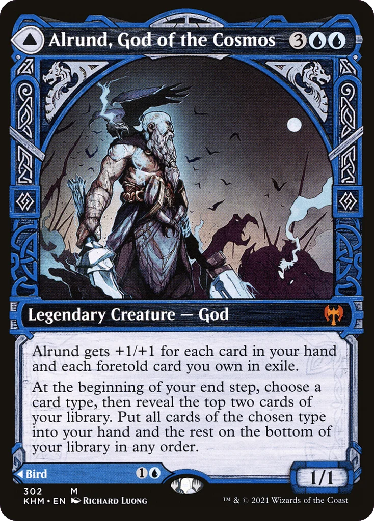 Alrund, God of the Cosmos // Hakka, Whispering Raven · Kaldheim