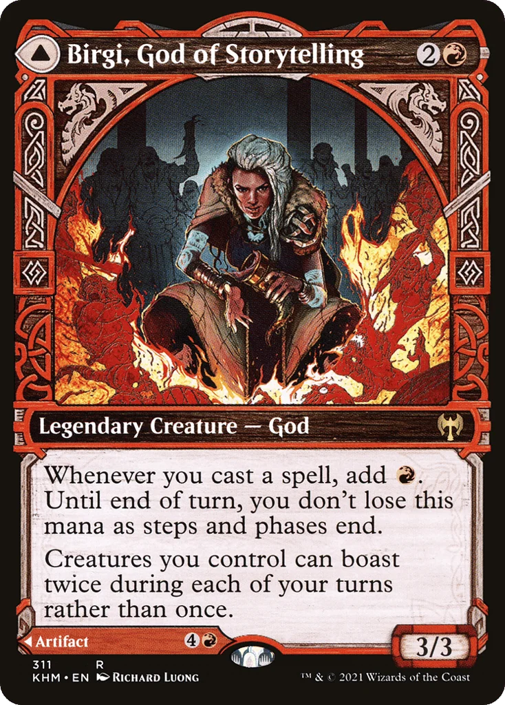 Birgi, God of Storytelling // Harnfel, Horn of Bounty · Kaldheim