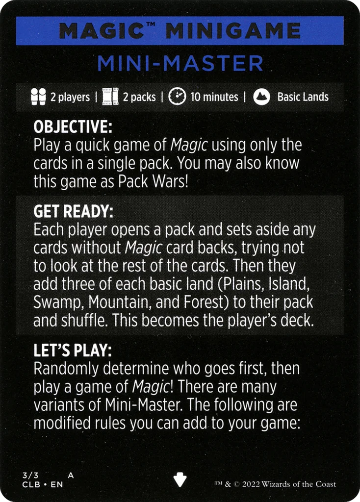 Mini-Master // Mini-Master (cont'd) · Commander Legends: Battle for Baldur's Gate Minigames