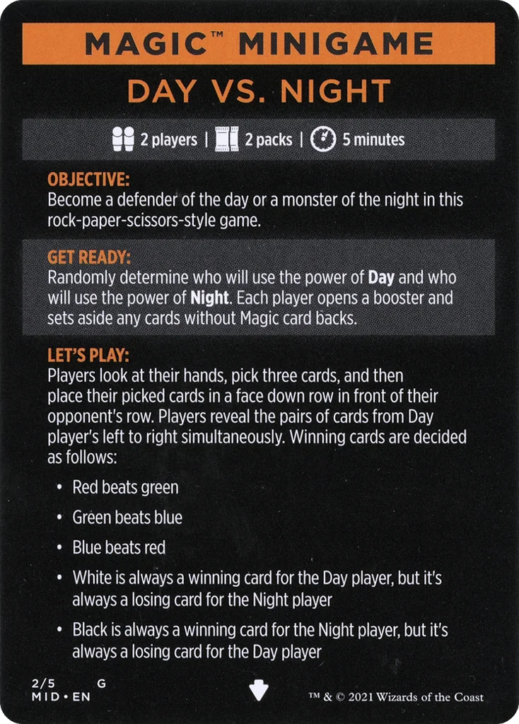 Day Vs. Night // Day vs. Night (cont'd) · Innistrad: Midnight Hunt Minigames