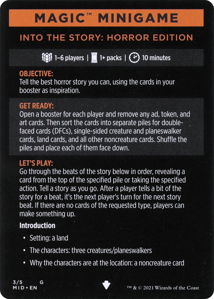 Into the Story: Horror Edition // Into the Story (cont'd) · Innistrad: Midnight Hunt Minigames