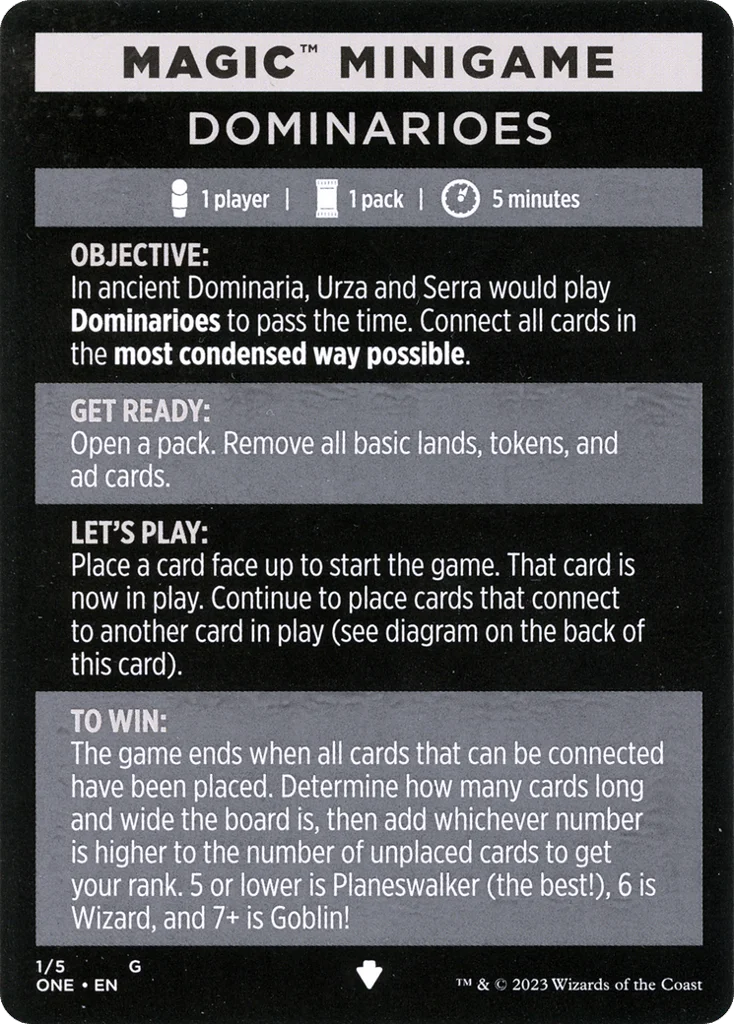 Dominarioes // Dominarioes (cont'd) · Phyrexia: All Will Be One Minigames
