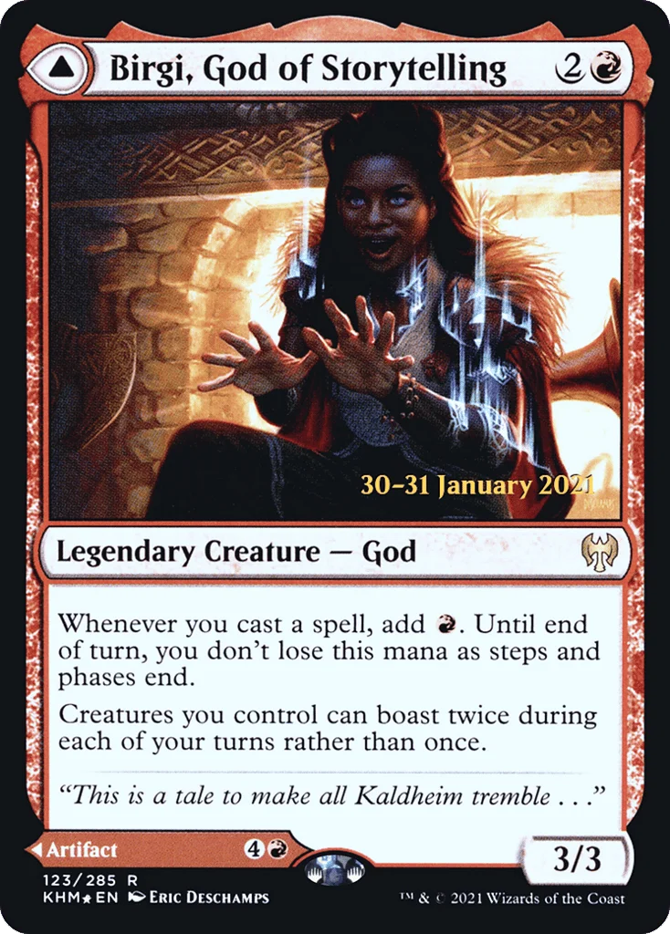 Birgi, God of Storytelling // Harnfel, Horn of Bounty · Kaldheim Promos