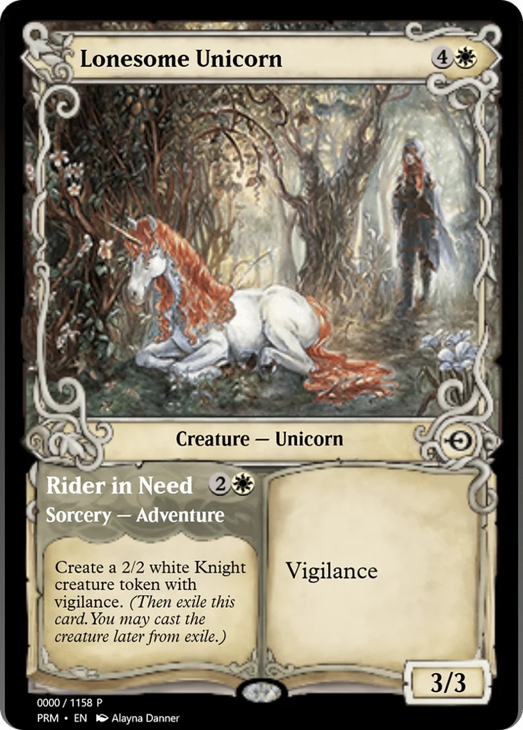 Lonesome Unicorn // Rider in Need · Magic Online Promos