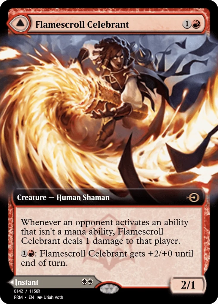 Flamescroll Celebrant // Revel in Silence · Magic Online Promos