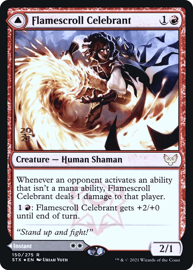 Flamescroll Celebrant // Revel in Silence · Strixhaven: School of Mages Promos