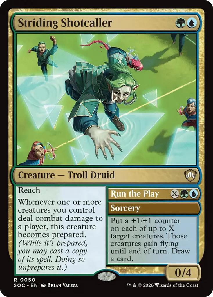 Striding Shotcaller // Run the Play · Secrets of Strixhaven Commander