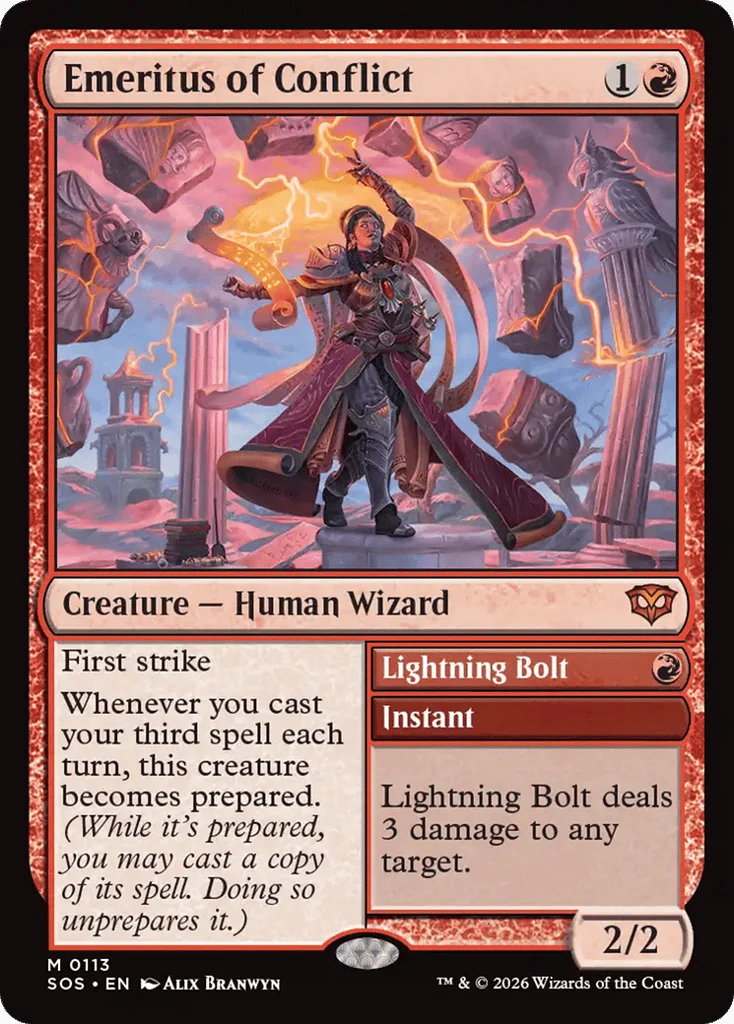 Emeritus of Conflict // Lightning Bolt · Secrets of Strixhaven