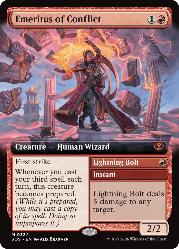 Emeritus of Conflict // Lightning Bolt · Secrets of Strixhaven