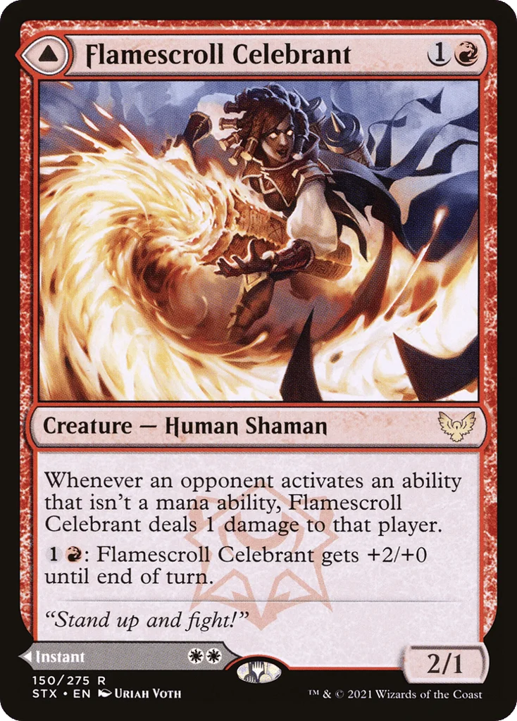 Flamescroll Celebrant // Revel in Silence · Strixhaven: School of Mages