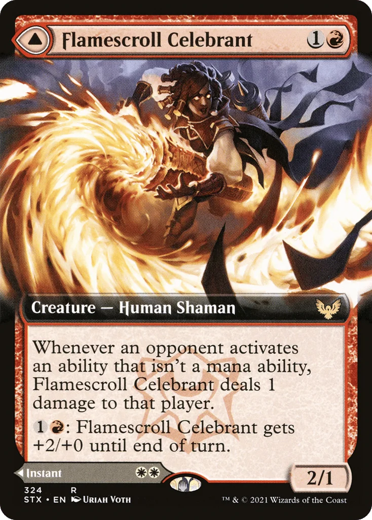 Flamescroll Celebrant // Revel in Silence · Strixhaven: School of Mages