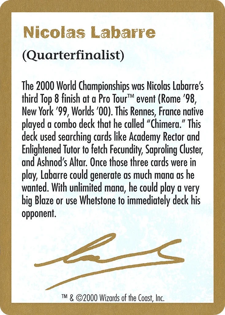 Nicolas Labarre Bio · World Championship Decks 2000