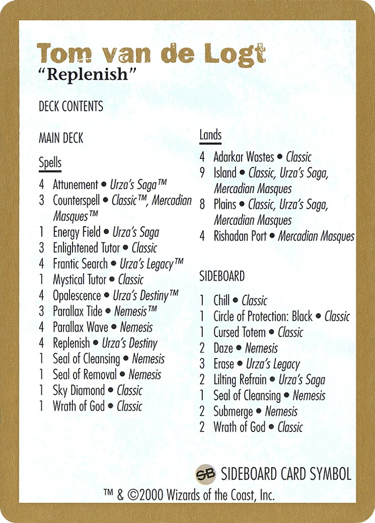 Tom van de Logt Decklist (2000) · World Championship Decks 2000