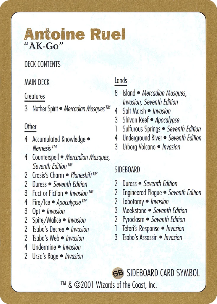 Antoine Ruel Decklist · World Championship Decks 2001