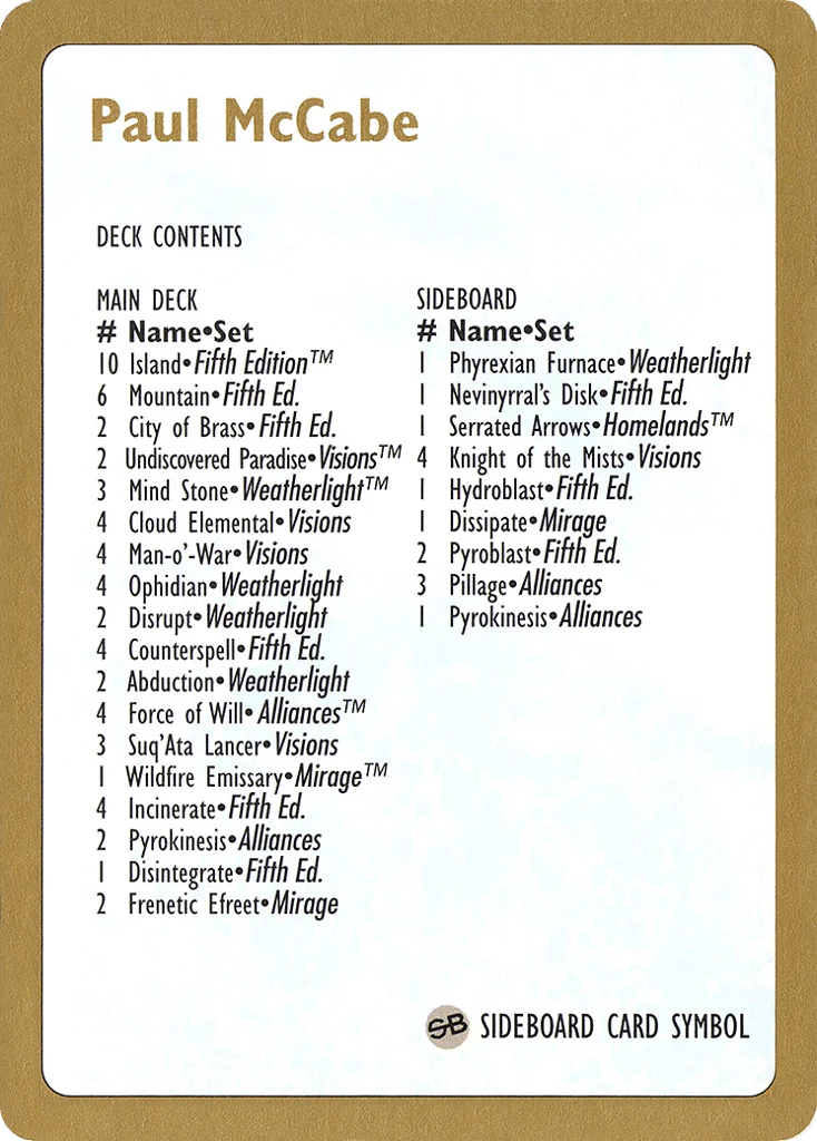 Paul McCabe Decklist · World Championship Decks 1997