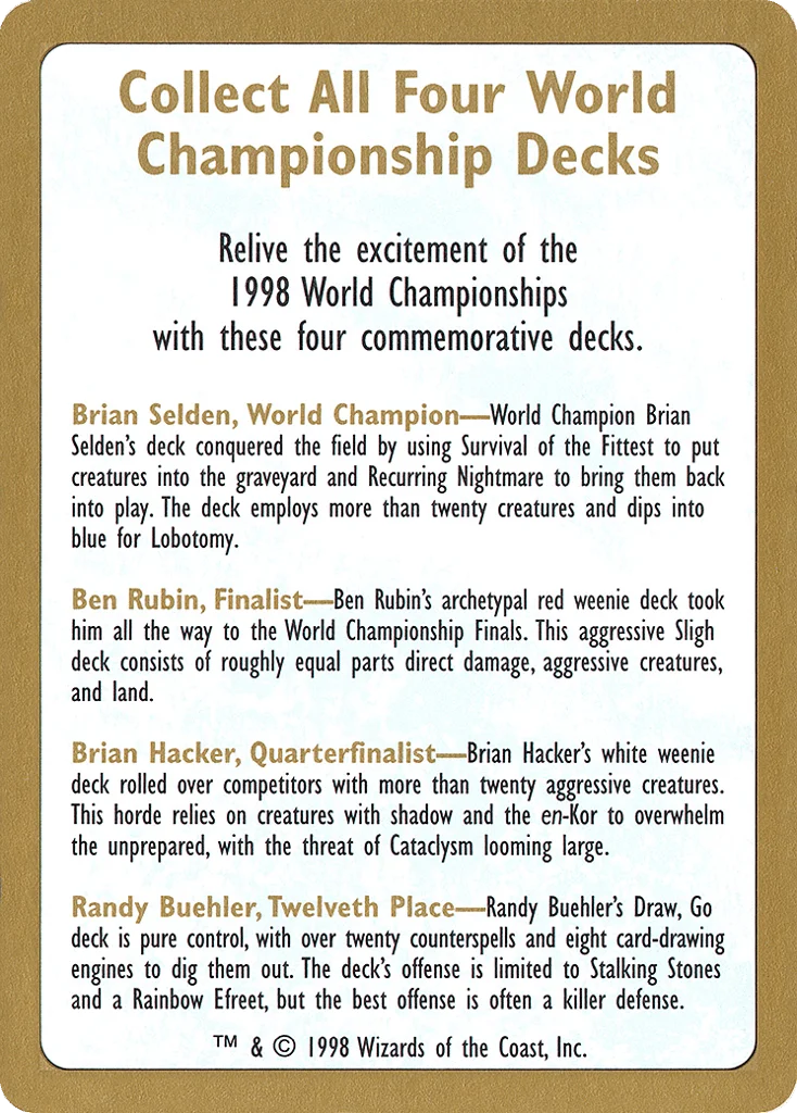 1998 World Championships Ad · World Championship Decks 1998