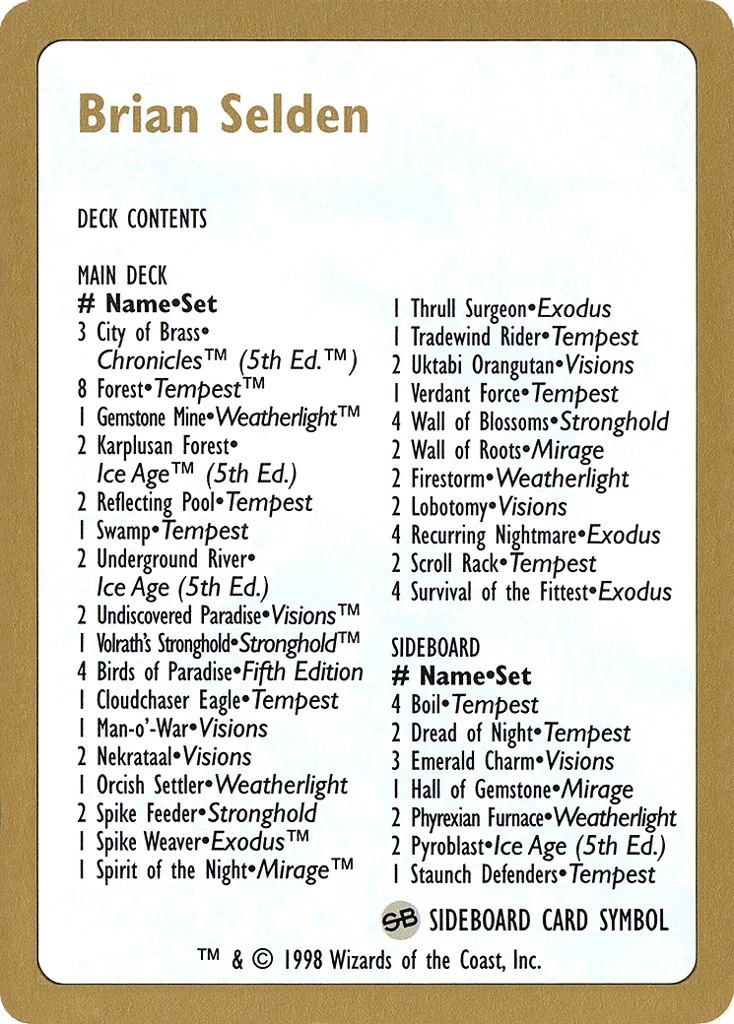 Brian Selden Decklist · World Championship Decks 1998
