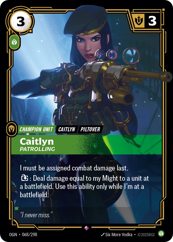 Caitlyn, Patrolling · Origins